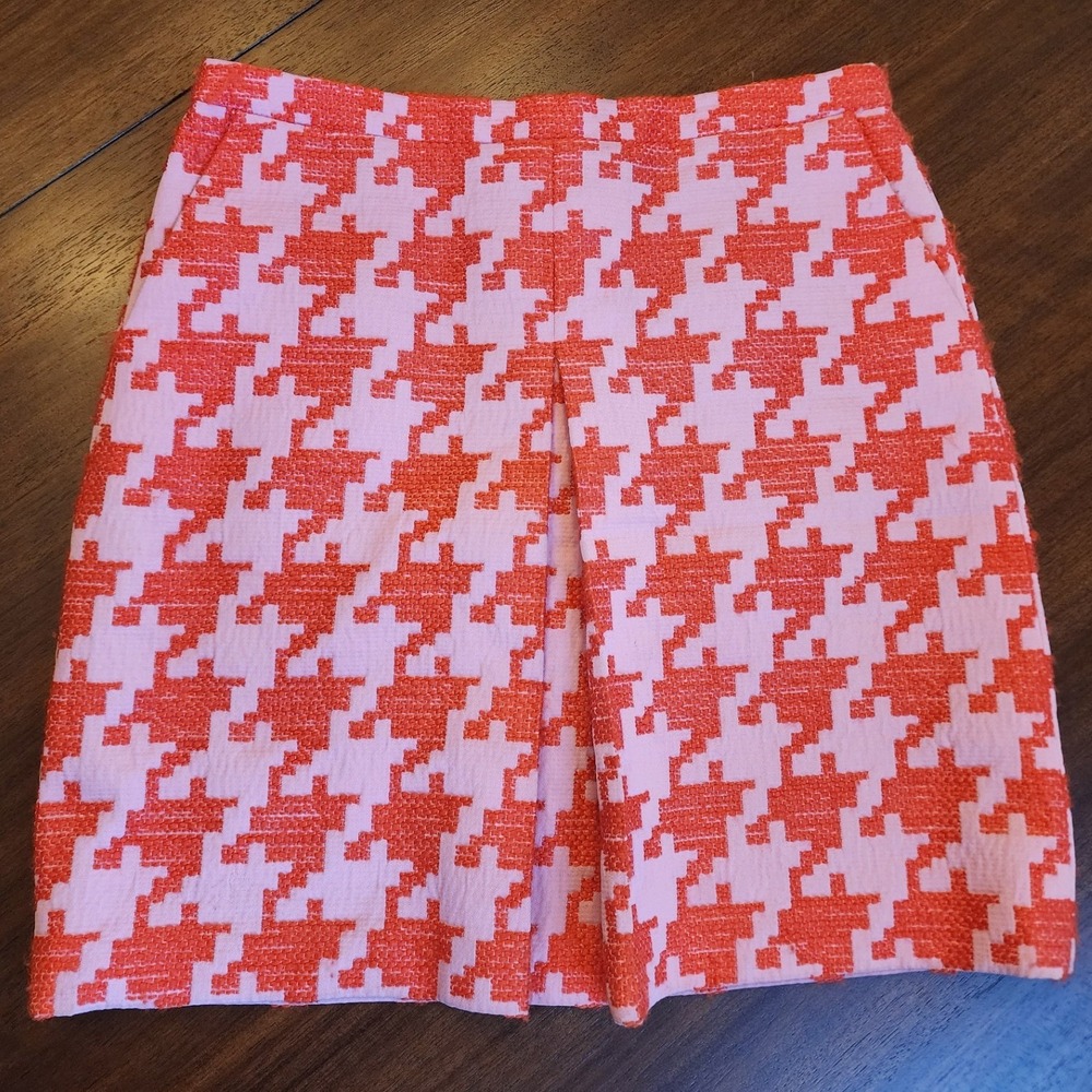 ❤️J.Crew Pink Red Pixelated Houndstooth Pleated Mini Skirt Womens Size 12P Y2K